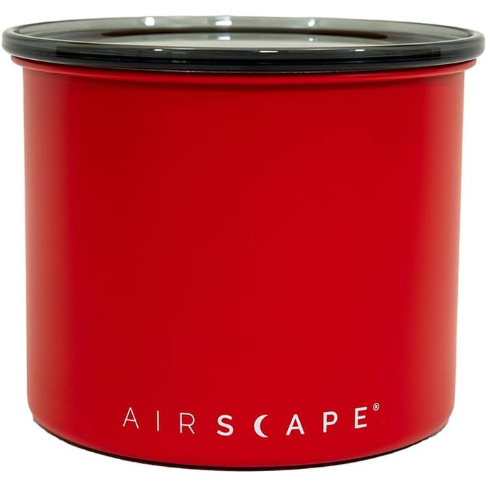 Контейнер для кави Airscape Planetary Design з нержавіючої сталі | Контейнер для продуктів | Повітряний герметичний клапан | Збереження свіжості продуктів | Матовий червоний, Small