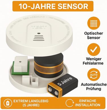 Датчики диму для дому та офісу з фотоелектричним сенсором на 10 років, оптичний детектор диму на батарейці, 2 шт. (4 шт. з батарейкою, 1902-4PCS)