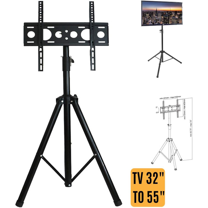 Штатив для телевізора YFLY: регульована висота, для плоских екранів 81-139.7 см, чорний