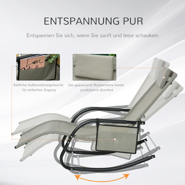 Крісло-гойдалка, садове крісло-гойдалка, шезлонг з металевою сіткою, чорний + світло-сірий, 150 x 62 x 88 см