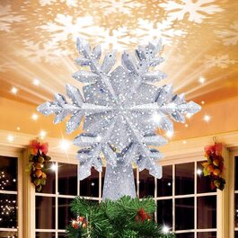 Верхівка на ялинку, Різдвяна ялинка Сніжинка срібло, світлодіодний проектор сніжинок для різдвяної ялинки, Різдвяна ялинка з підсвічуванням f