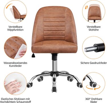 Офісне крісло Yaheetech з регулюванням висоти, ергономічне, оббивка з тканини, поворотне, без підлокітників, для офісу та дому, колір: коричневий (Retro-brown)