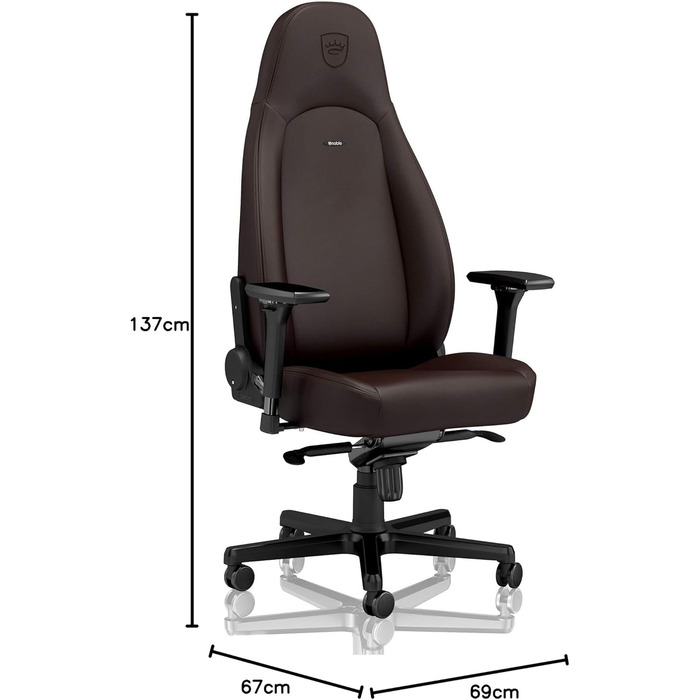Noblechairs ICON Cognac/Schwarz: Ігровий крісло Noblechairs з підлокітниками, 150 кг, шкіра, з подушкою, для офісу та дому