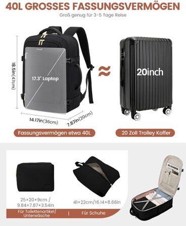 Рюкзак для ручної поклажі LOVEVOOK 40L, для ноутбука 17