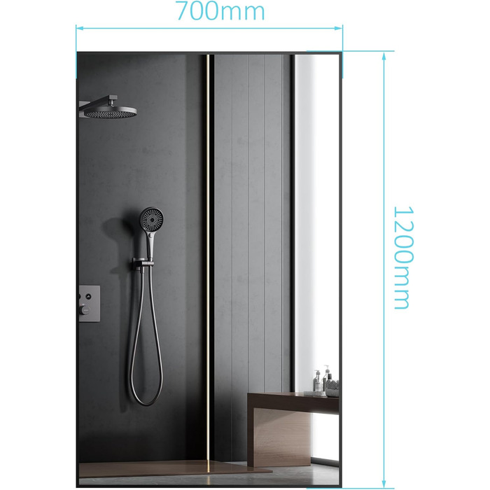 Дзеркало настінне/підлогове Spiegel 40x160 см з рамою, повноекранне, для спальні, вітальні, ванної кімнати, прямокутне, алюмінієва рама (чорний)