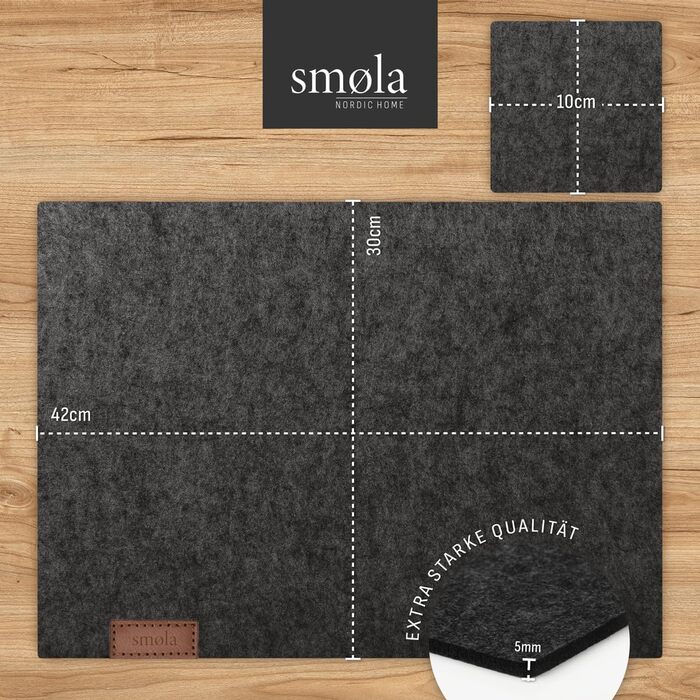 Набір з 12 елементів Smøla: преміальний фетровий набір для столу з підставками | Темно-сірий, миючий | Декор для столу, антрацит