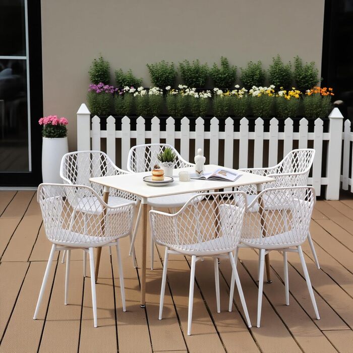 Набір садових стільців для відпочинку на терасі та балконі. Міцні крісла з підлокітниками, витримують до 120 кг, колір білий