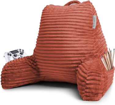 Крісло-подушка Clara Clark для дорослих - спинка для сидіння в ліжку, стандартна плюшева подушка для ліжка, подушка для стільця з подрібненим пінопластом з підлокітниками та кишенями, срібляста (Medium, Misty Rose)