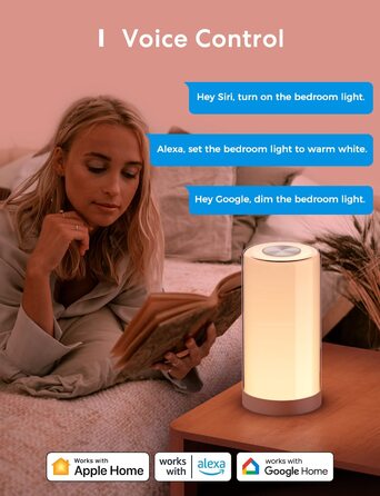 Приліжковий світлодіодний світильник Meross Wi-Fi, сумісний з Apple HomeKit, Alexa, Google, dimmable, RGBCW, Touch.