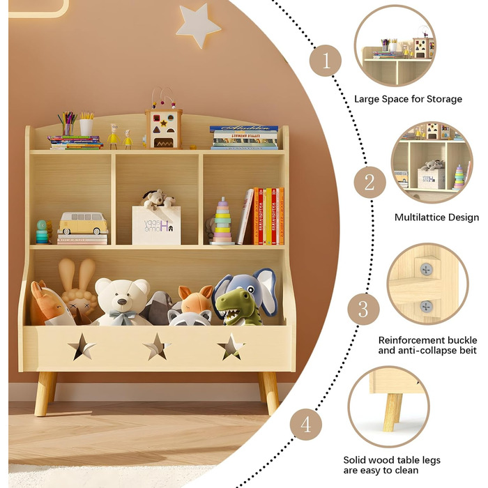 Дитяча полиця для іграшок та книг Garden 4 you, 3 відкриті полиці, 63x30x60 см (Білий/Бежевий)