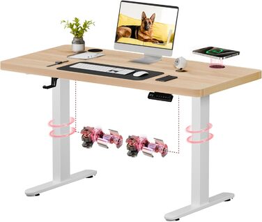 Регульований стіл Sanodesk з бездротовою зарядкою та подвійним мотором, компактний 110x54 см. Стабільний електричний столик для стоячи/сидячи (110 x 54 см, горіх)