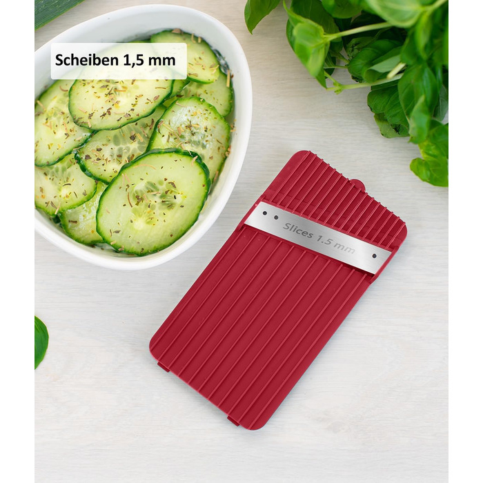 Nicer Dicer Mandoline 12-ти частинний набір для нарізки овочів: слайсер, шматовиця, для гурки, кухонний слайсер, слайсер для джиран, для нарізки соломкою, преміум-якість, турквіз/зелений (червоно-сірий)