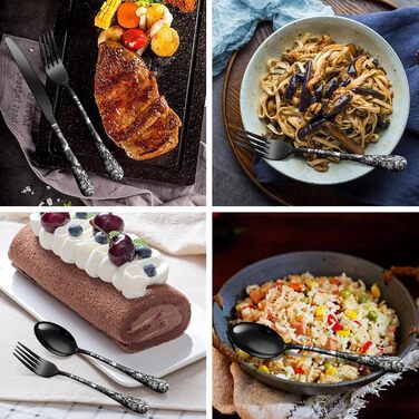 Набір столових приборів на 4 особи, 20 предметів: ніж, виделка, ложка, чорний, нержавіюча сталь, для посудомийної машини