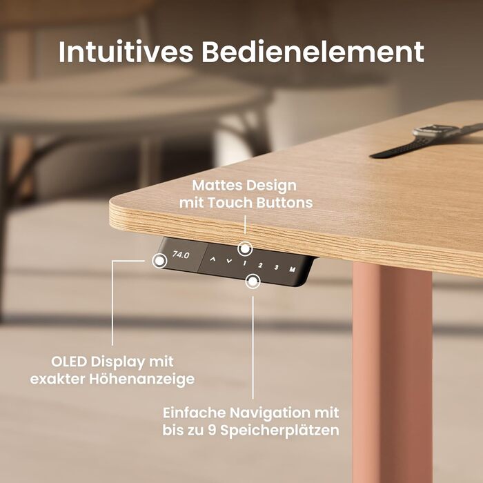 Ergotopia Desktopia One – Регульований стіл, електричний, з подвійним мотором, TÜV-сертифікований, 7 років гарантії (Apricot)