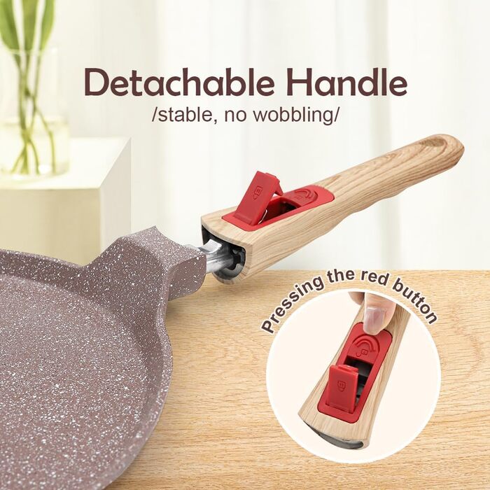 Сковорода для крепів з знімним ручками - антипригарне покриття з кераміки - сковорода для палачинків з розподільником тіста (колір: коричневий, діаметр 25 см)