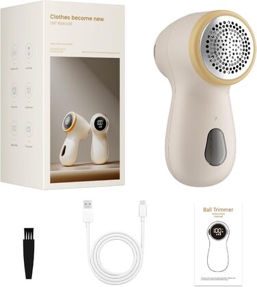 Електричний видальник для одягу та меблів, видалення ворсу, 6-лезове, перезаряджуваний, з цифровим дисплеєм, білий