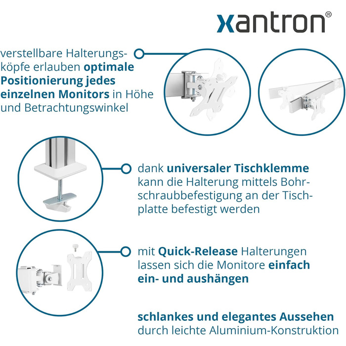 Кріплення для монітора Xantron® ECO-E62: підходить для моніторів 17-32 дюймів, VESA 75x75 & 100x100, для плоских та вигнутих моніторів, комплект з монтажним матеріалом (6 моніторів)