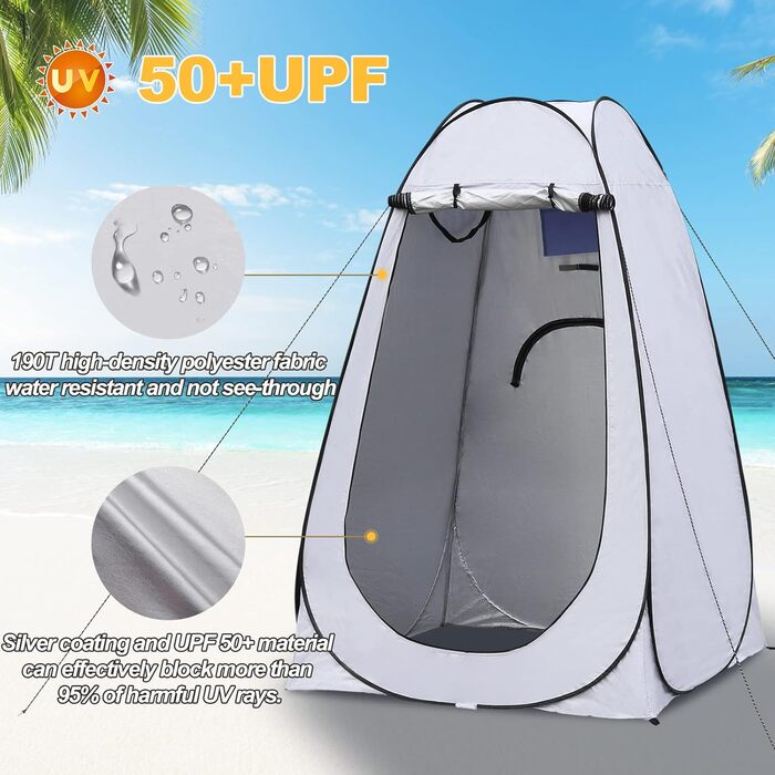 Намет-роздягальня Pop-Up для туалету, сірий, 150x150x190 см. Розкладний намет для туалету, душу, пляжу, риболовлі, кемпінгу. Водонепроникний, з UV-захистом, з сумкою для перенесення