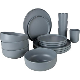 Набір посуду для кемпінгу Bo-Camp Melamin 16 предметів (Тарілки, чашки) сірий