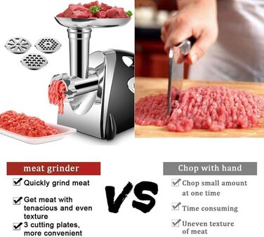 М'ясорубка електрична з насадкою для ковбас 2800 Вт, чорна. Комплект з 3 дисками для фаршу та насадкою для ковбасок