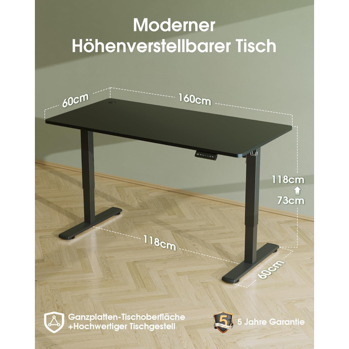 Електричний регульований стіл Flamaker з пам'яттю, ігровий стіл 160x60 см (Бежевий)