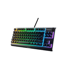 Клавіатура SteelSeries Apex 3 TKL для ігор – RGB, компактний TKL, 8 зон RGB-підсвічування, стійка до води та пилу, тихі ігрові клавіші, DE Layout QWERTZ, чорний колір