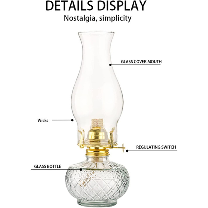 Масляна лампа для інтер'єру-антична парафінова лампа масляна лампа з прозорого скла зі скляним димоходом-настільна гасова лампа масло для