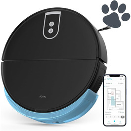 Робот-пилосос ROMY L6 Animal Smart Home з функцією миття підлоги Потужність всмоктування 5200 Па Тихий робот-пилосос, оптимізований для шерсті домашніх тварин, килимів, твердих підлог Контейнер для пилу XXL замість витяжної станції (Чорний)