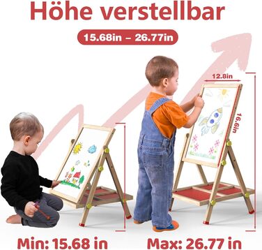 Дитячий стіл Joyooss: магнітно-крейдова дошка, регульована висота, для дітей 2-4 та 4-8 років, натуральний колір