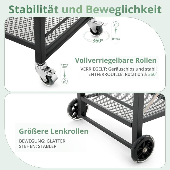 Гриль-візок LUE BONA: складаний, з 2 полицями, з нержавіючої сталі, чорний. Для дачі, кемпінгу, відпочинку на природі.