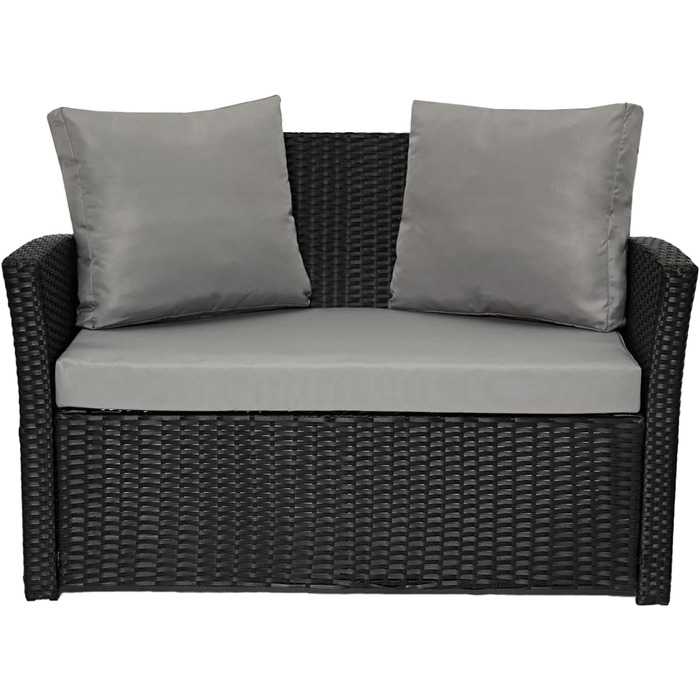 SVITA Roma: Комплект садово-розплічної групи з ротангу для відпочинку та обіду (софа, крісло, стіл), чорний колір