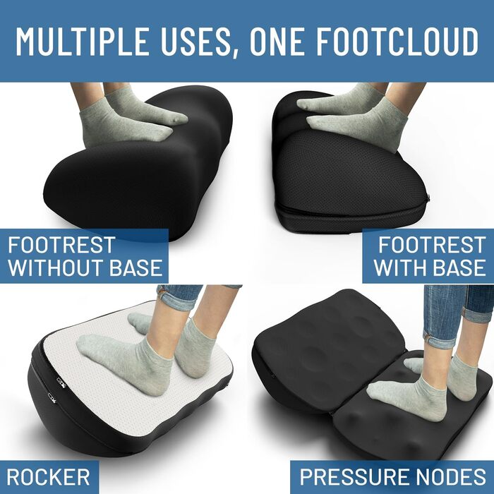 Підставка для ніг Everlasting Comfort FootCloud під стіл – ергономічна, регульована по висоті, з масажними вузлами. Зменшує біль, покращує кровообіг. Чорна.