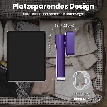 Портативний паровий випрямляч для подорожей 2-в-1, швидкий нагрів за 15 секунд (фіолетовий)