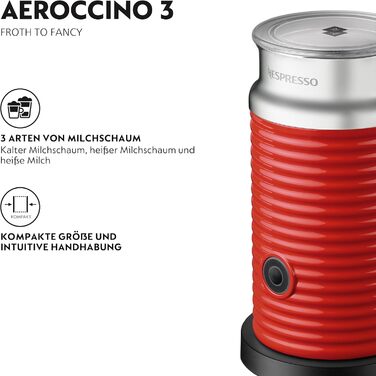 Електричний спінювач молока Nespresso Aeroccino3, білий (червоний)