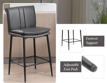 Набір з 2 барних стільців Chairus з PU шкірою, без підлокітників, для кухні, вітальні, острівця (зелений, сірий)