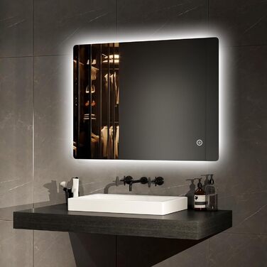 Дзеркало для ванної кімнати EMKE з підсвічуванням 50x70 см, регульована яскравість, LED, сенсорне управління, функція пам'яті, холодне світло, IP44, енергозбереження