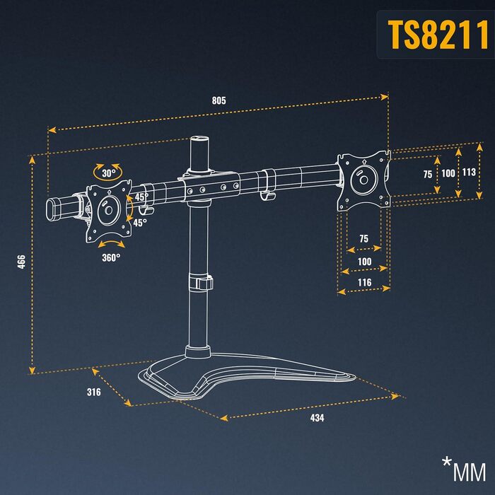 Кріплення для монітора RICOO TS7011: підставка для монітора 12-27 дюймів, кріплення VESA 75/100, настільний кріплення для комп'ютера