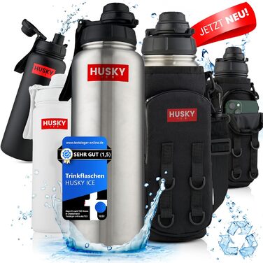 Пляшка для води з нержавіючої сталі HUSKY ICE з FREE сумкою для перенесення - 1,2 л - термовакуумна колба без бісфенолу А, герметична та безпечна для миття в посудомийній машині - Пляшка-термос для газованого, спортивного, відкритого відпочинку (700 мл, с