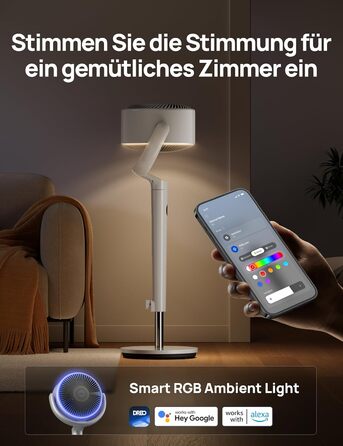 Вентилятор підлоговий Dreo з Wi-Fi, LED, 102 см, 3 режими, 8 швидкостей, 26 м дальність, 1200 м³/год
