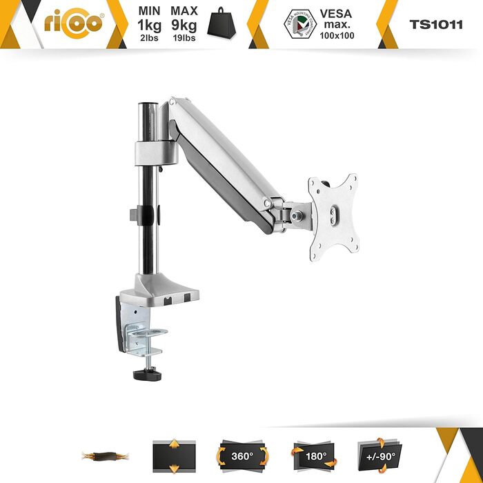 Кріплення для монітора RICOO TS3011: регульована підставка для монітора 13-34 дюймів, VESA 75x75/100x100, для кріплення на стіл
