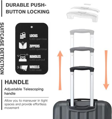 Валіза ABS з жорстким корпусом, 4 колеса та замок, сірий колір, комплект