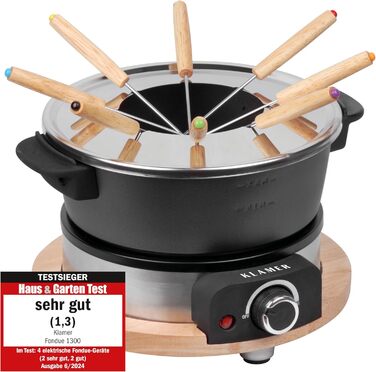 Електричний Фондю-набір KLAMER для 8 осіб з 8 виделок, регулювання температури, захист від бризок, посуд з алюмінію, екологічна обкладка з каучуку