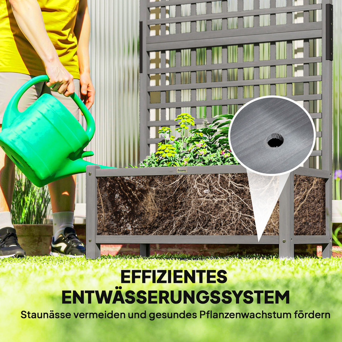 Підвищене грядка з шпалером та дахом, ящик для рослин, квітник, стійкий до погодних умов, дерево, 90 x 45 x 183 см, темно-сірий