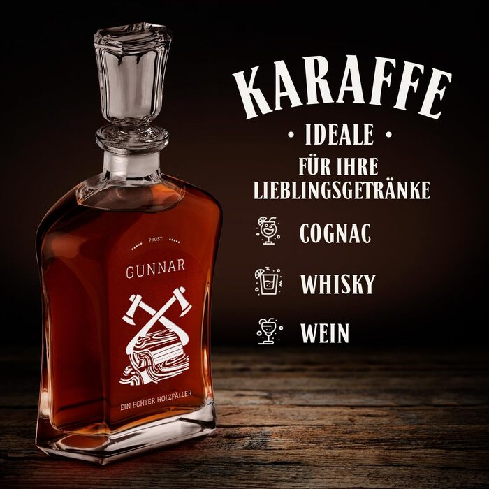 Мавертон Віскі Карафа + Набір склянок (2/4/6) з гравіюванням - 700 мл - Віскі Декантер - Подарунок на День народження для чоловіків (дерев'яний підставник)