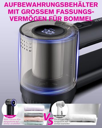 Електричний видальник ворсу Homtronics з USB-зарядкою, LED-дисплеєм та 6-ма лезами для одягу, диванів та килимів, чорний