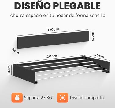 Настінна сушарка для білизни JUPPLIES - розкладна, 120 см, з нержавіючої сталі, 30 кг, для дому та вулиці, білий колір