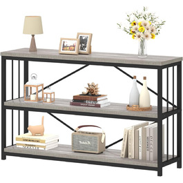 Металево-дерев'яна полиця IBF з 3 ярусами, індустріальний стиль, 120x34x74 см, сірий колір