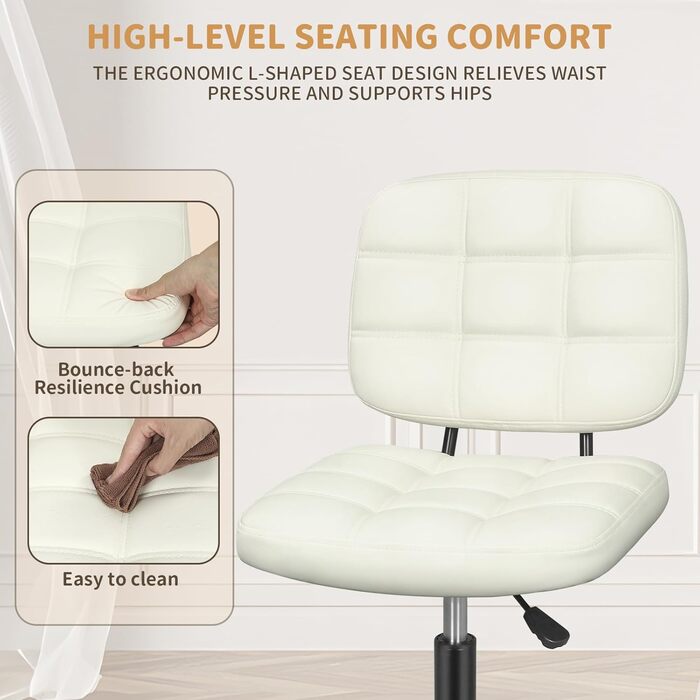 Офісний стілець без підлокітників Leader Accessories - регульована висота, ергономічний, для дому та офісу, білий, 86x55 см, до 120 кг