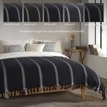 Покривало BOHORIA Oblique XXL 200x230 см / 100 бавовна / Oeko-Tex / покривало для ліжка ковдра для вітальні розкладна ковдра для дивана з малюнком дуже велика (200 х 230 см, класичний обсидіан)