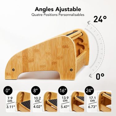 Підставка для ніг під стіл HUANUO бамбукова, ергономічна, 4 положення висоти та кута, масажна поверхня, протиковзна, для дому та офісу